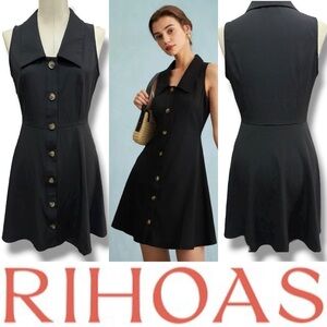 395 Rihoas |NWOT Women’s Black Button-Front Collared A-Line Mini Dress (Sz XS&S)